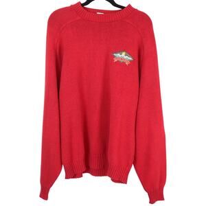 Vintage 90s Red Knit Sweater Lake Tahoe Ski Sweatshirt Crew Neck Embroidered Lrg